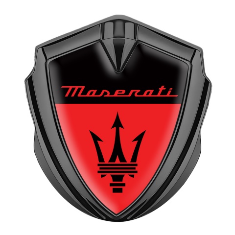 Maserati Fender Emblem Badge Graphite Black Base Red Elements Edition