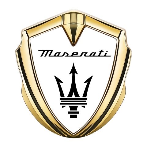Maserati Self Adhesive Bodyside Emblem Gold White Base Black Trident