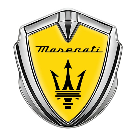 Maserati Metal Emblem Self Adhesive Silver Yellow Base Black Trident