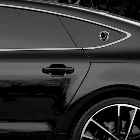 Maserati Tuning Emblem Self Adhesive Silver Black Base Red Label Design