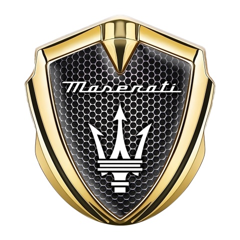 Maserati Trunk Emblem Badge Gold Dark Hexagon White Trident Logo