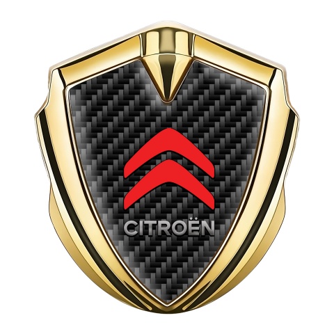 Citroen Emblem Abzeichen selbstklebend Goldtonfarbe Schwarz Kohlenstoff mit Rote Logo