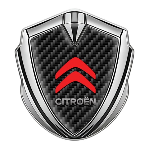 Citroen Emblem Abzeichen selbstklebend Silbertonfarbe Schwarz Kohlenstoff mit Rote Logo