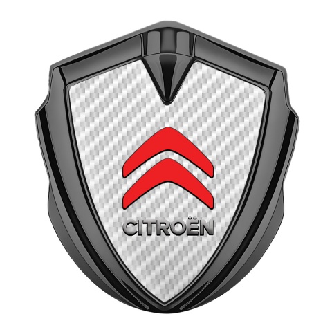 Citroen Emblem Abzeichen Graphit Tonfarbe Weiss Carbon mit Rote Logo Design