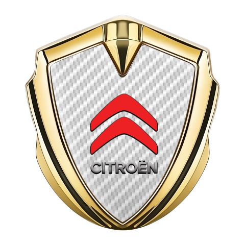 Citroen Emblem Abzeichen Goldtonfarbe Weiss Carbon mit Rote Logo Design