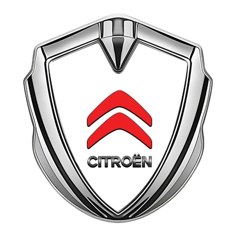 Citroen Abzeichen selbstklebend Silbertonfarbe Weiss Fundament Rote Logo Design
