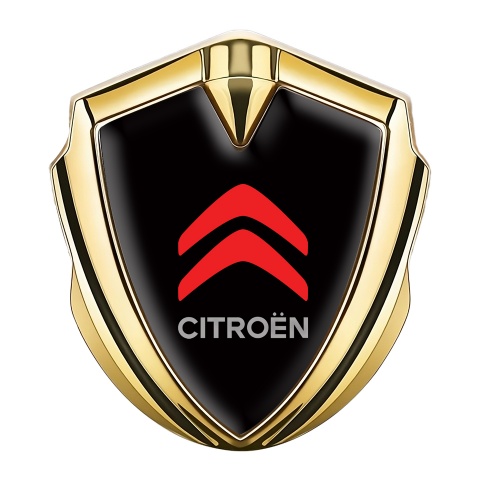 Citroen Emblem Abzeichen selbstklebend Goldtonfarbe Schwarz Fundament Rote Logo Design