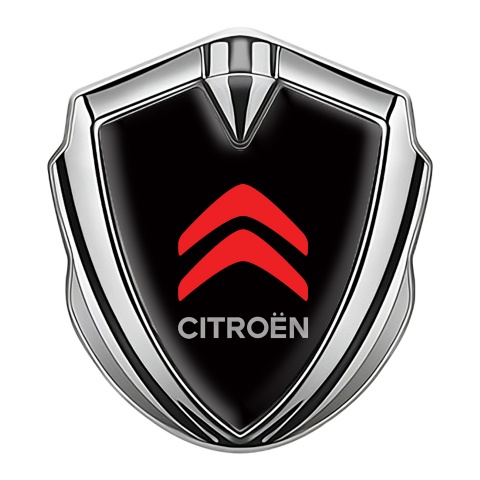 Citroen Emblem Abzeichen selbstklebend Silbertonfarbe Schwarz Fundament Rote Logo Design