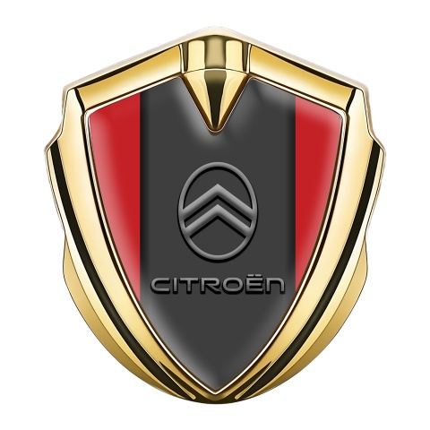 Citroen Selbstklebendes Metallaufkleber Emblem Goldtonfarbe Rote Hintergrumd und Neues Design Logo
