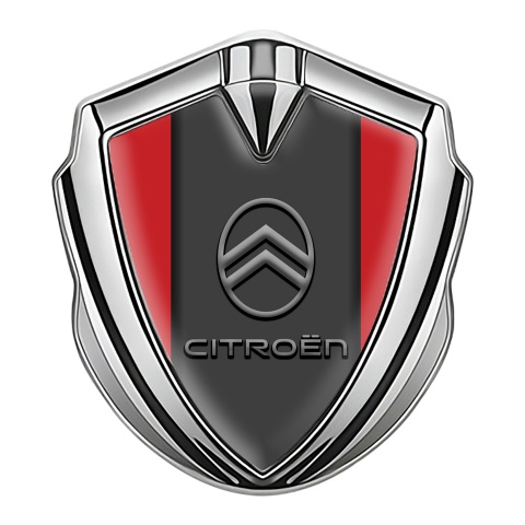 Citroen Selbstklebendes Metallaufkleber Emblem Silbertonfarbe Rote Hintergrumd und Neues Design Logo