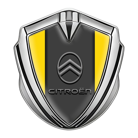 Citroen Emblem Logo Schriftzug Aufkleber Silbertonfarbe Gelb Hintergrund mit Neues Design Logo