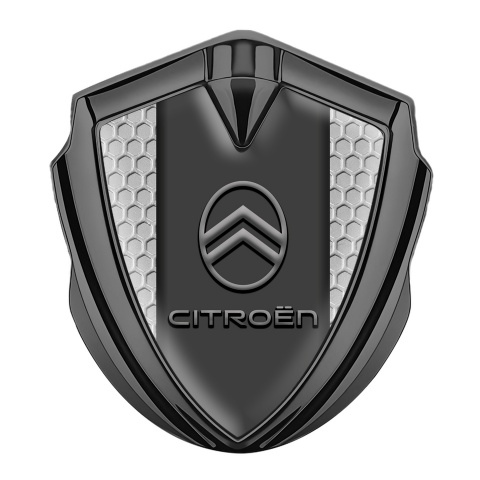 Citroen Emblem Logo Schriftzug Aufkleber Graphit Tonfarbe Wabeneffekt Basis und Neues Design Logo