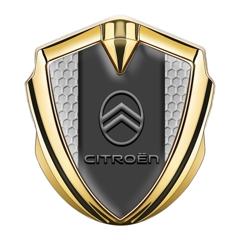 Citroen Emblem Logo Schriftzug Aufkleber Goldtonfarbe Wabeneffekt Basis und Neues Design Logo