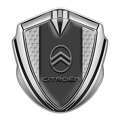 Citroen Emblem Logo Schriftzug Aufkleber Silbertonfarbe Wabeneffekt Basis und Neues Design Logo