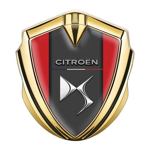 Citroen DS Trunk Metal Emblem Gold Red Base Chrome Logo Effect