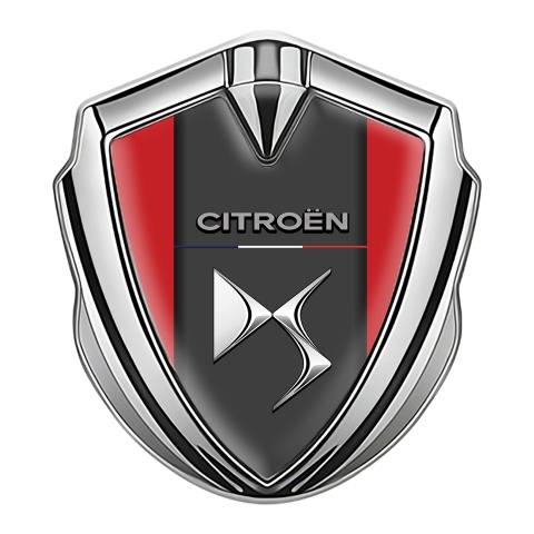 Citroen DS Trunk Metal Emblem Silver Red Base Chrome Logo Effect