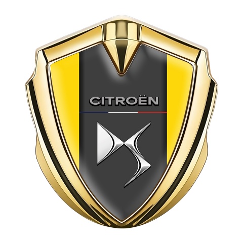 Citroen DS Fender Metal Badge Gold Yellow Base Chrome Logo Effect
