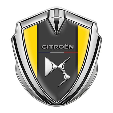 Citroen DS Fender Metal Badge Silver Yellow Base Chrome Logo Effect