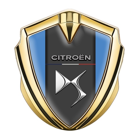 Citroen DS Fender Emblem Badge Gold Blue Base Chrome Logo Effect