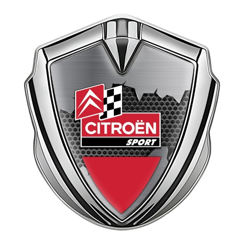Citroen Sport Trunk Metal Emblem Silver Torn Metal Effect Racing Flag