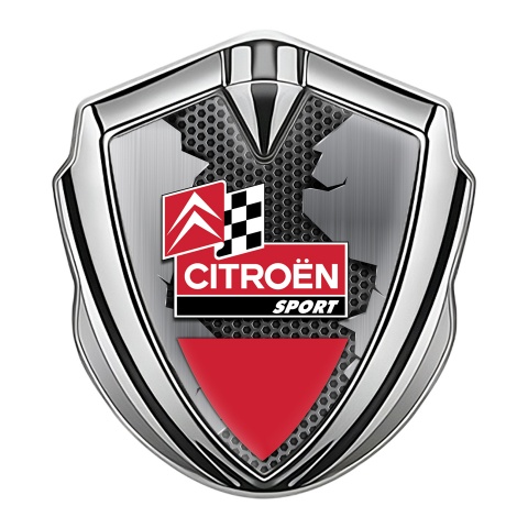 Citroen Sport 3D Car Metal Emblem Silver Broken Plate Racing Design