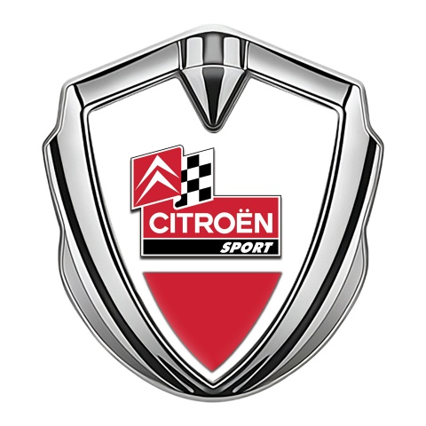 Citroen Sport Bodyside Emblem Self Adhesive Silver White Base Racing Flag