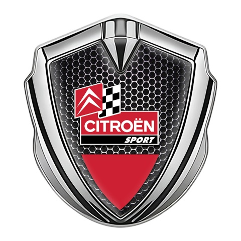Citroen Sport Trunk Emblem Badge Silver Light Hex Racing Flag Edition