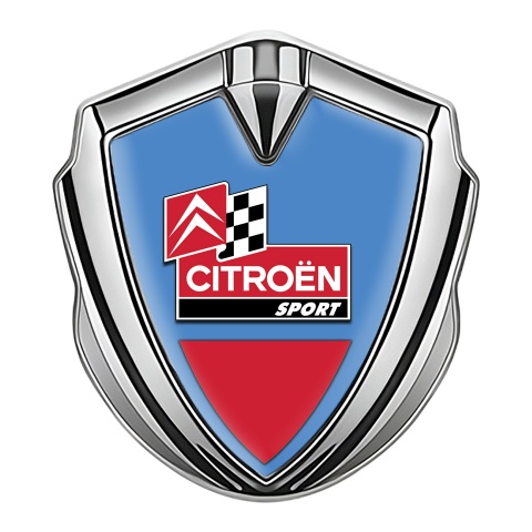 Citroen Sport Trunk Metal Emblem Silver Blue Base Racing Flag Edition