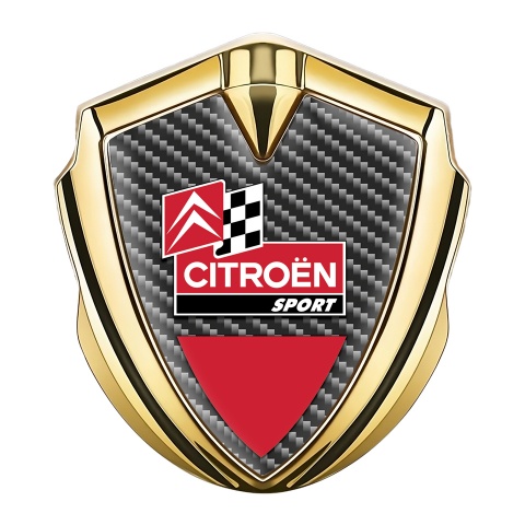 Citroen Sport Bodyside Metal Emblem Gold Dark Carbon Base Racing Flag