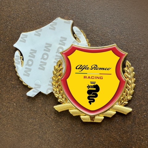 Alfa Romeo Racing Metal Emblem Self Adhesive Yellow Red Rim Gold Edition