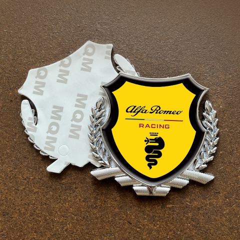 Alfa Romeo Racing 3D Car Metal Emblem Yellow Black Rim Silver Edition