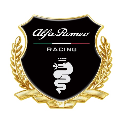 Alfa Romeo Racing Trunk Metal Emblem Gold Black Base White Logo