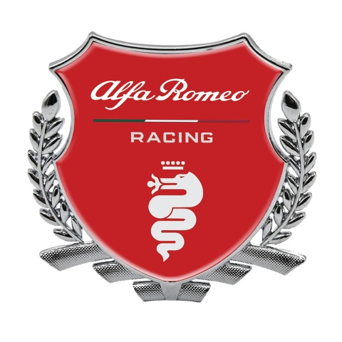 Alfa Romeo Racing Fender Metal Emblem Badge Silver Red Base White Logo