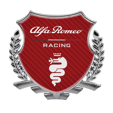 Alfa Romeo Racing Metal Badge Self Adhesive Silver Red Carbon Edition