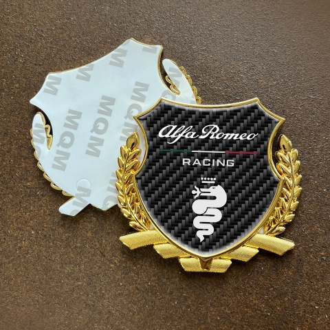 Alfa Romeo Racing Metal Badge Self Adhesive Gold Black Carbon Edition