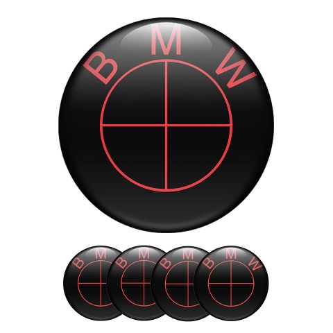 BMW Wheel Center Cap Domed Stickers Black Red