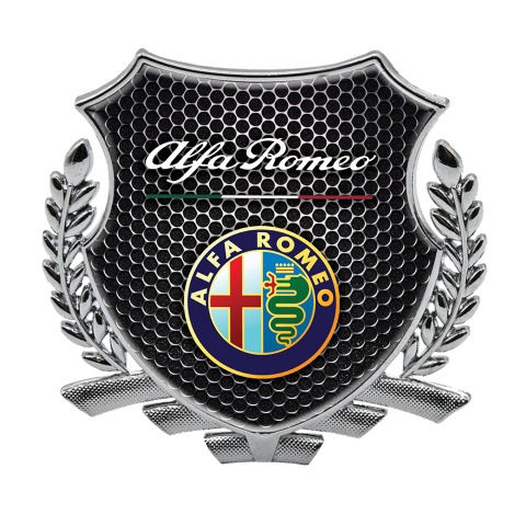Alfa Romeo 3D Car Metal Emblem Silver Dark Honeycomb Color Logo Design