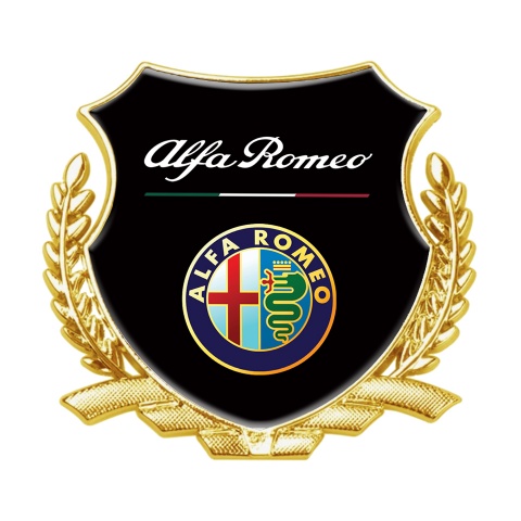 Alfa Romeo Bodyside Badge Self Adhesive Gold Black Base Color Logo