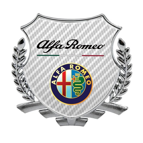 Alfa Romeo Fender Metal Emblem Badge Silver White Carbon Color Logo