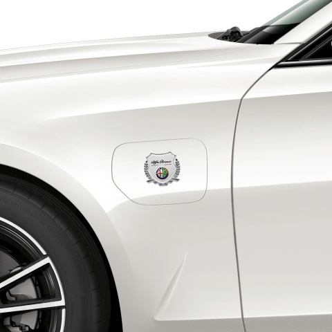 Alfa Romeo Fender Metal Emblem Badge Silver White Carbon Color Logo