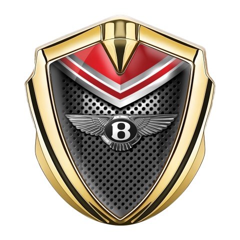 Bentley Emblem Logo Schriftzug Aufkleber Goldtonfarbe Metall Gitter mit Rote Schild Design