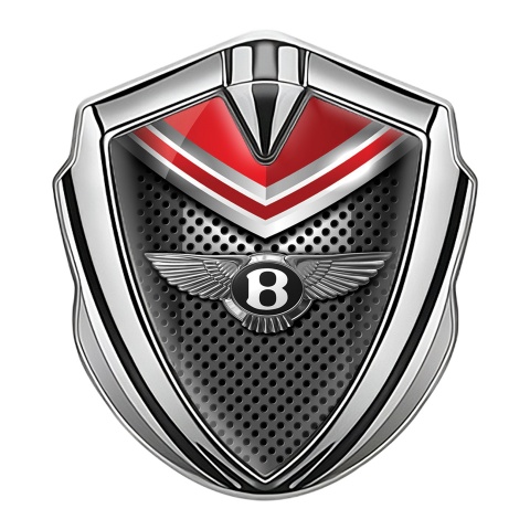 Bentley Emblem Logo Schriftzug Aufkleber Silbertonfarbe Metall Gitter mit Rote Schild Design