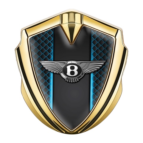 Bentley Emblem Abzeichen Goldtonfarbe Blau Netz mit Schwarz Panel