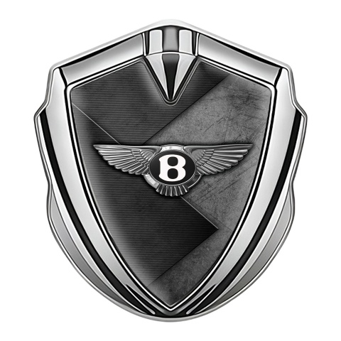 Bentley Emblem Logo Schriftzug Aufkleber Silbertonfarbe mit Grau Schwarz Basis Textur