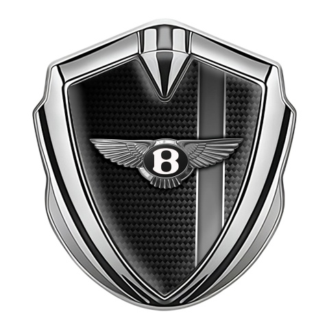 Bentley Emblem Auto Zeichen Silbertonfarbe Schwarz Carbon mit Grau Band