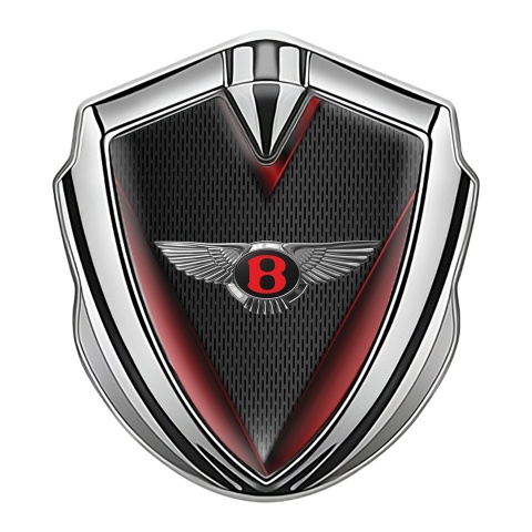 Bentley Emblem Abzeichen Silbertonfarbe Schwarz Gitter mit Rote Fugel Effekt