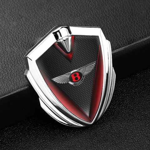 Bentley Emblem Abzeichen Silbertonfarbe Schwarz Gitter mit Rote Fugel Effekt