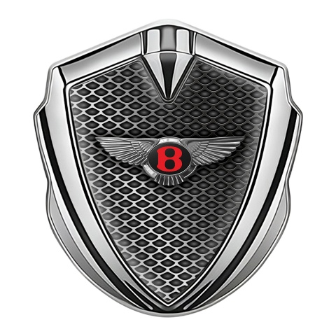 Bentley Emblem Auto Zeichen Silbertonfarbe mit Gitter Hintergrund und Rote Logo Motiv