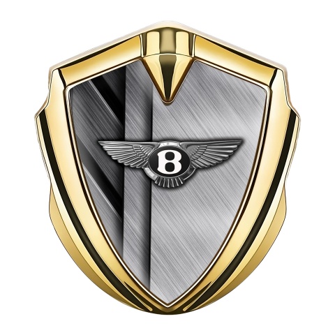 Bentley Emblem Logo Schriftzug Aufkleber Goldtonfarbe mit Kreuzpoliertes Metall Basis Effekt