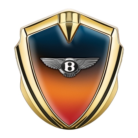 Bentley Seitenflugel Emblem Aufkleber Goldtonfarbe mit Orange Blau Fundament und Klassisch Logo
